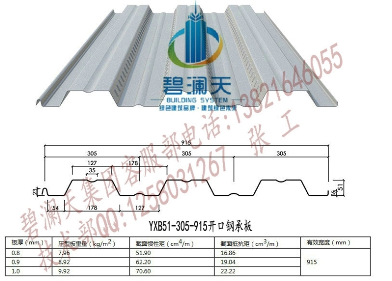 2W镀锌板及YX51-305-915钢承板