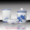 景德镇青花瓷办公茶杯三件套  礼品三件套茶杯订做厂家