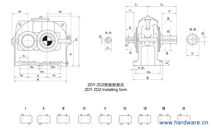 ZDY315硬齿面圆柱齿轮减速机安装尺寸