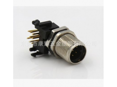 M12 4芯公 90 DIP 弯式插板 面板式 传感器插座图1