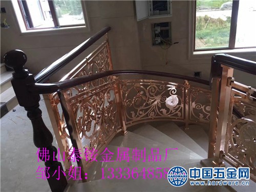 别墅铝艺楼梯护栏订做 溢升专业设计立体雕花铝艺楼梯生产 (3)