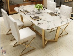 北欧大理石餐桌 后现代简约创意不锈钢长方形餐桌图1