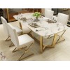 北欧大理石餐桌 后现代简约创意不锈钢长方形餐桌