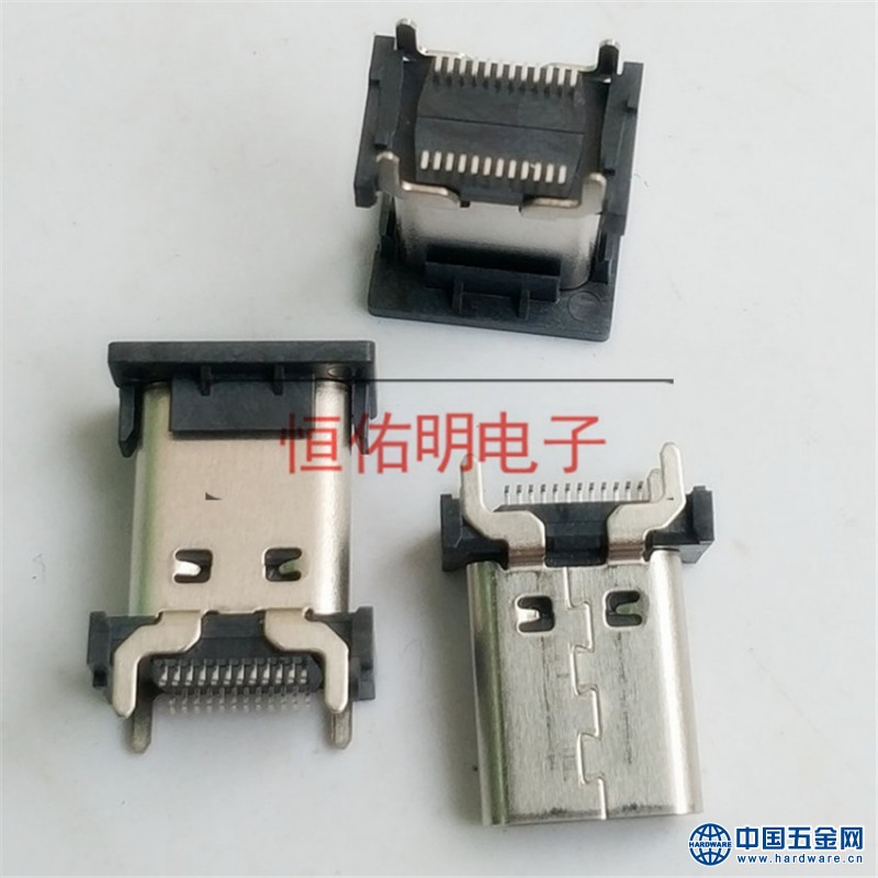 Type-c 立式母座 四脚插板 24P立贴连接器 180度直立式