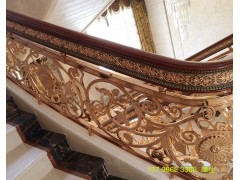 豪华玫瑰金旋转铜板镂空雕花铝艺楼梯护栏造型设计图1