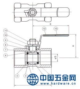一片式球阀结构图