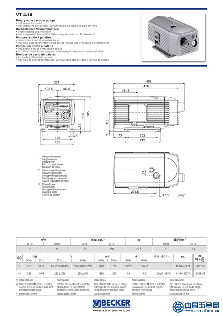 贝克真空泵VT4.16