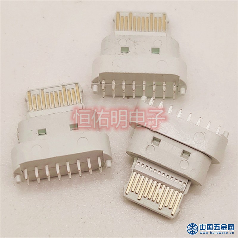 Type-c 3.1 母座苹果款 16P直插180度立式插板 全塑带柱