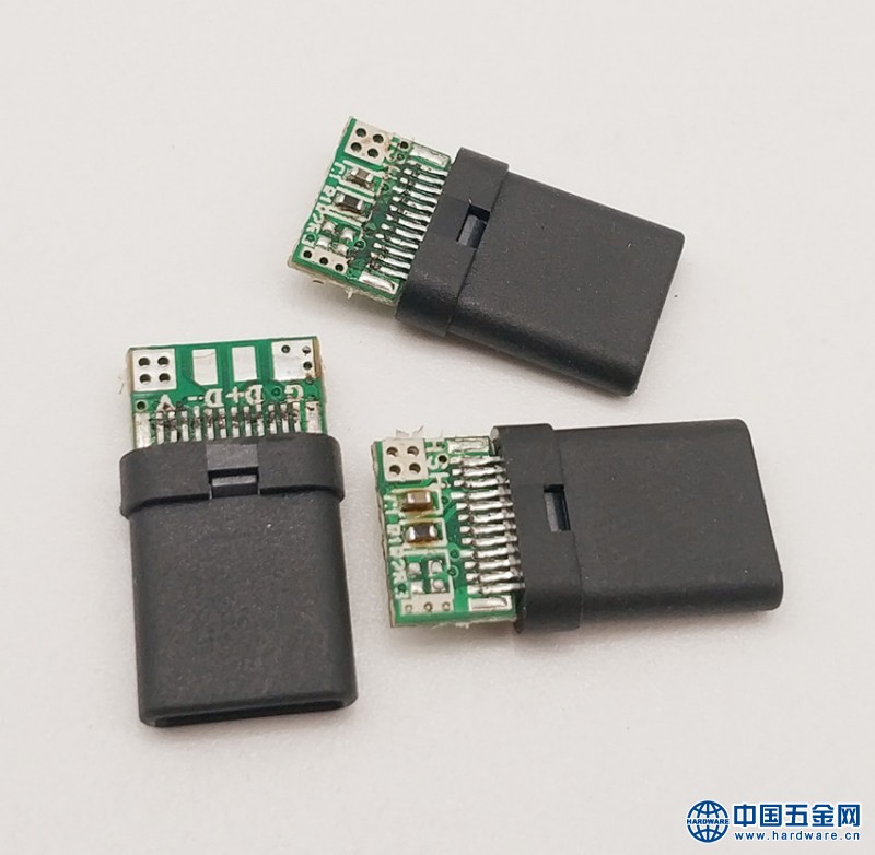 Type-c 公头带板 全塑插头 可不带PCB板 夹板式 四芯 两芯