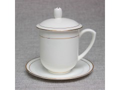 景德镇办公杯碟套装定制 金边纯白骨瓷杯碟印logo图4