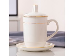 景德镇办公杯碟套装定制 金边纯白骨瓷杯碟印logo图3